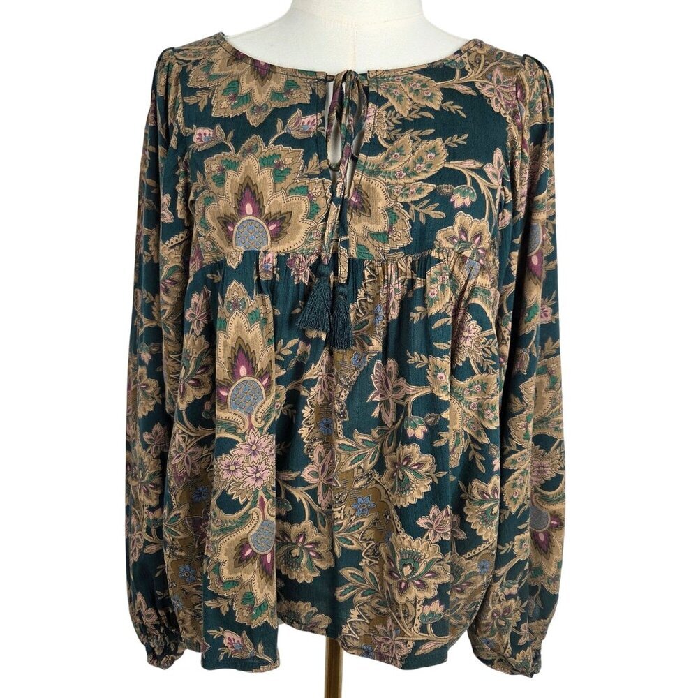 VTG Ralph Lauren Denim & Supply Babydoll Top Medium Paisley Green Bohemian
